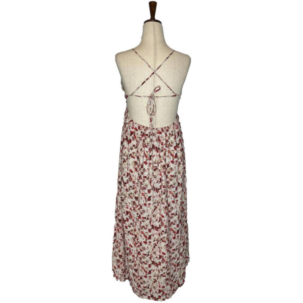 Aritzia Talula Cosimo Midi Dress Floral Open Cross Back Lined White Red Size 2 - Picture 3 of 7